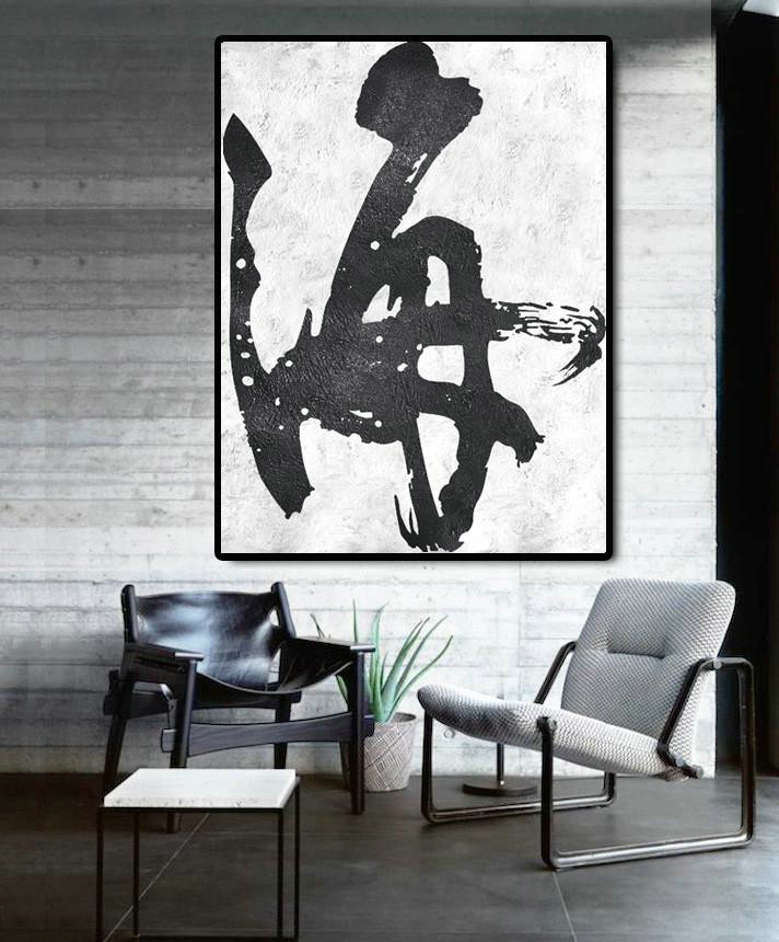 Handmade Painting Large Abstract Art,Black And White Minimal Painting On Canvas - Acrylic Painting Wall Art